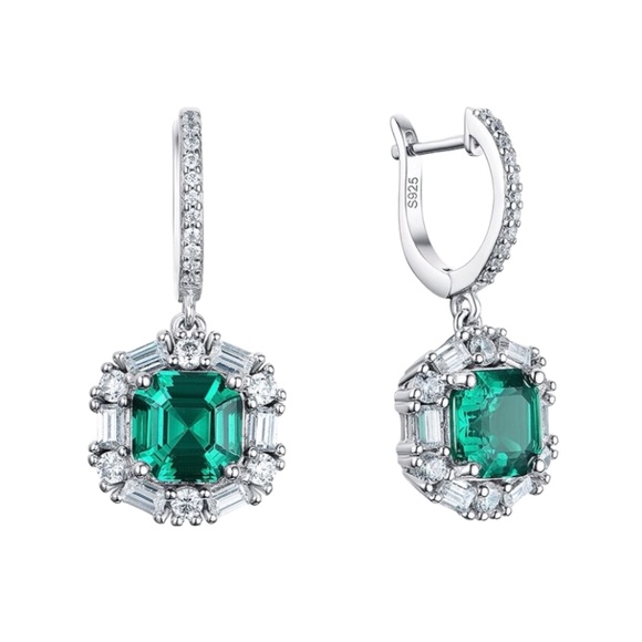 Emerald Earrings Solid Sterling Silver 925 , May Birthstone , 20th anniversary - Picture 5 of 10